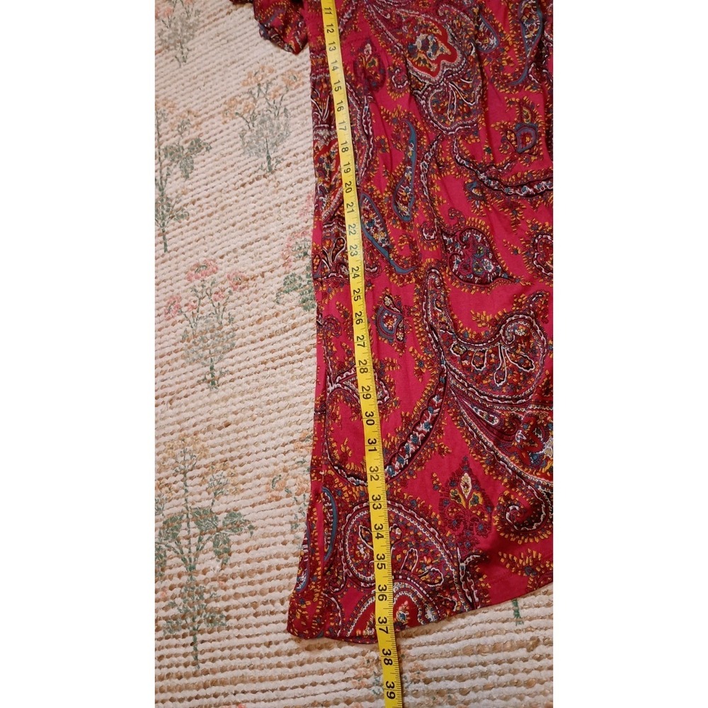 Fat Face Paisley Jersey Dress Cherry Red Size 4 NWT Smocked Pockets Boho Casual - Picture 11 of 13